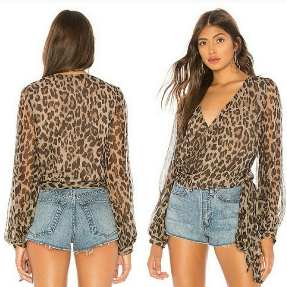 Nicholas Leopard Print Silk Wrap Blouse